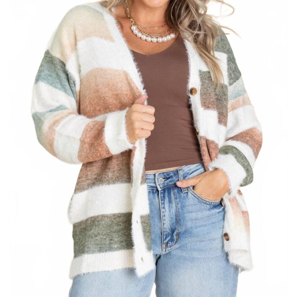 NEW HAPTICS remi striped button down cardigan in multi